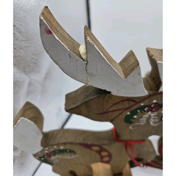 Vintage Wooden Christmas Reindeer & Sleigh Set Holiday Xmas Wooden Decor *AS IS* - Picture 9 of 16
